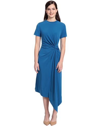 Maggy London Short Sleeve Draped Front Matte Jersey Dress Career Office Workwear Event Occasion Guest Of - Blue