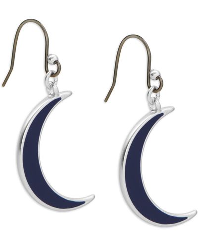 Lucky Brand Inlay Moon Drop Earring,silver,one Size - Blue