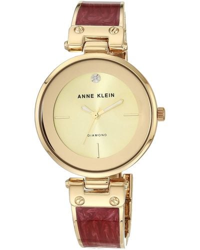 Anne Klein Ak/2512bygb Diamond-accented Gold-tone And Burgundy Marbleized Bangle Watch - Metallic