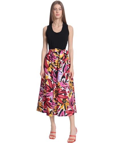 Donna Morgan Floral Printed Sleeveless A-line Two-fer Dress - Red
