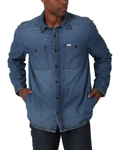 Lee Jeans Workwear Loose Fit Long Sve Button-down Overshirt - Blue