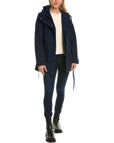 Nautica Hooded Raincoat With Belt Jacket - Blue