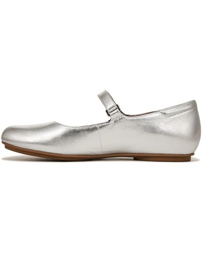 Naturalizer S Maxwell-mj Mary Jane Round Toe Ballet Flats Silver Leather 7.5 M - White