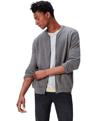 FIND Cotton Cardigan Sweater In Bomber Jacket Style, - Gray