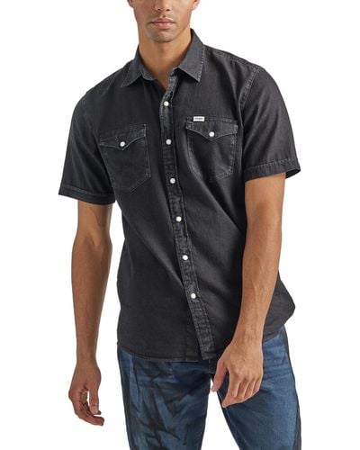 Wrangler Short Sleeve Western Denim Shirt - Black