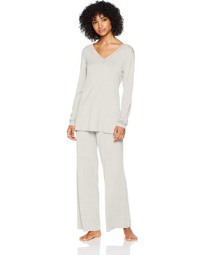 Natori Womens Feathers Knit Long Sleeve Pj Pajama Set - Gray
