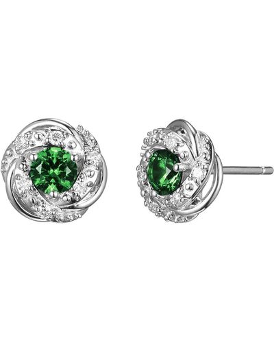 Amazon Essentials Platinum Over Sterling Silver 1/8th Carat Total Weight Lab Grown Diamond And Created Emerald Delicate Knot Stud Earrings - Green