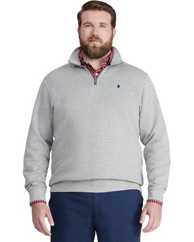 Izod Big Advantage Performance Quarter Zip Fleece Pullover Sweatshirt - Gray