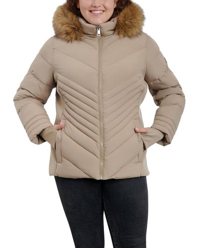 London Fog Plus Size Zip Front Active Puffer - Natural