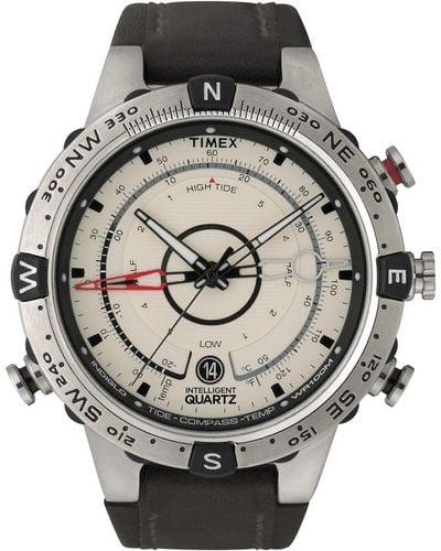 Timex T2n721 Intelligent Quartz Compass Tide Temperature Silver Case Brown Strap Watch - Multicolor