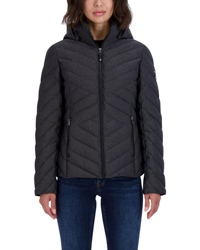Nautica Short Stretch Lightweight Puffer Jacket With Removeable Hood - Gray