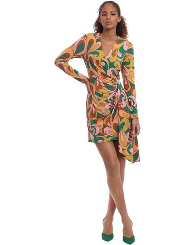 Donna Morgan Long Sleeve Side Drape Dress - Multicolor