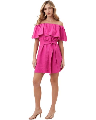 Trina Turk Off The Shoulder Linen Dress - Pink