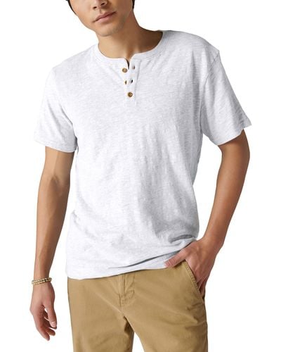 Lucky Brand Short Sleeve Linen Henley Shirt - White