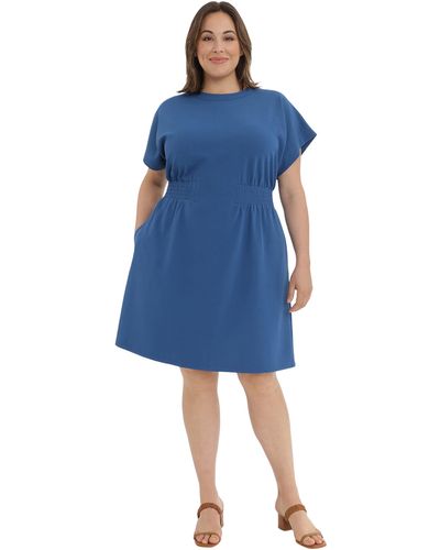 Maggy London Plus Size Dolman Sleeve Rib Trim Waist Dress - Blue