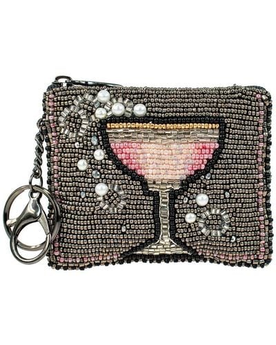 Mary Frances Pink Champagne Beaded Coin Purse Key Fob - Black