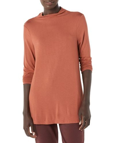 Amazon Essentials Jersey Long-sleeve Mock Neck Swing Tunic - Orange