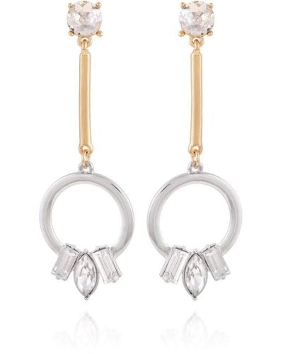 Guess Two Tone Drop Dangle Earrings With Crystal Glass Stones - Multicolor