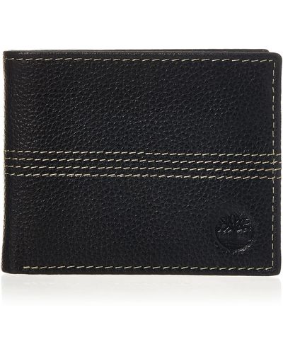 Timberland Leather Passcase Trifold Wallet Hybrid - Black