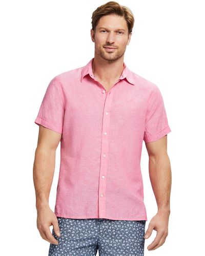 Izod Linen Button Down Short Sleeve Shirt - Pink