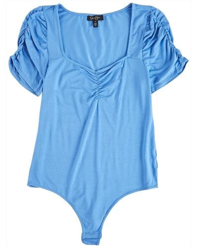 Jessica Simpson Amelie Sleek Ruched Bodysuit - Blue