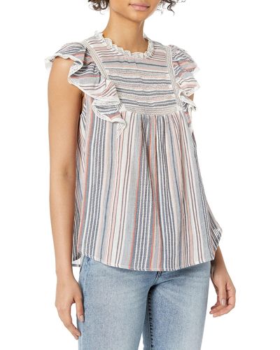 Ella Moss Kinslee Flutter Sleeve Lace Trim Top - Blue