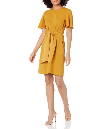Donna Morgan Tie Front Crepe Dress - Yellow
