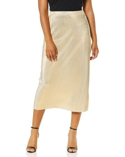 Kensie Pleated Shine Midi Skirt - Natural