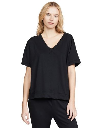 Yummie French Terry V-neck Drop Lounge Shoulder Tee - Black