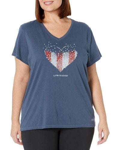 Life Is Good. S Patriotic Cotton Tee Short Sleeve Graphic V-neck T-shirt - Blue