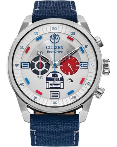 Citizen Eco-drive Star Wars R2-d2 Chronograph Stainless Steel Watch With Cordura Strap - Blue