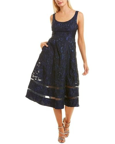 Adrianna Papell Floral Organza Jacquard Midi Dress - Blue