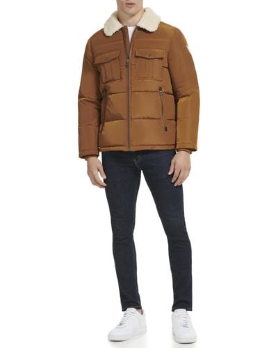 Guess Mid-weight Puffer Jacket With Sherpa Collar - Multicolor