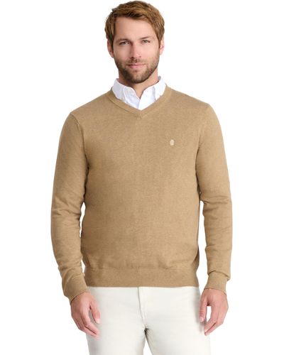 Izod Premium Essentials Solid V-neck 12 Gauge Sweater - Natural