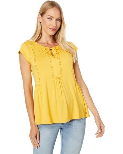 Tommy Hilfiger Cap Sleeve Pintuck Dressy Knit Tops - Yellow