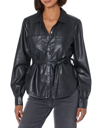 PAIGE Belize Shacket Vegan Leather Shirt Jacket Combo Comfortable Fit In Black