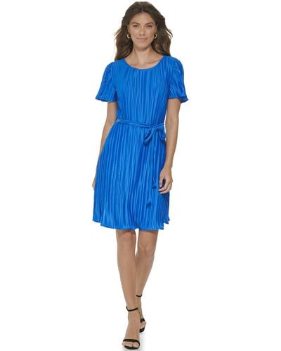 DKNY Jersey Pleated Cocktail Dress - Blue