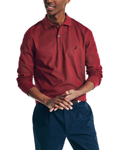 Nautica Sustainably Crafted Classic Fit Long-sleeve Deck Polo - Red