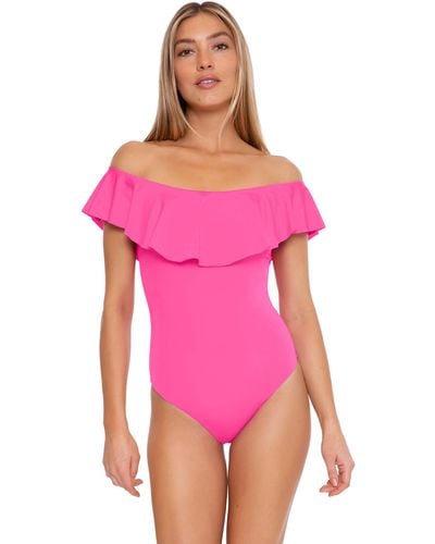 Trina Turk Standard Monaco Ruffled One Piece Bandeau Swimsuit-off Shoulder - Pink