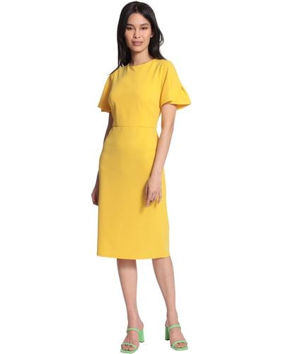 Maggy London Flutter Sleeve Pencil Skirt Dress - Yellow