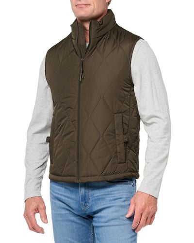 Andrew Marc Short Water Resistant Hampden Vest Jacket Stretched Diamond Quilting - Brown
