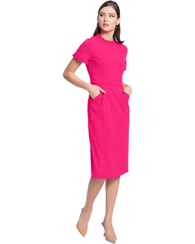 Maggy London Ruffle Collar Slant Pocket Sheath Dress - Pink