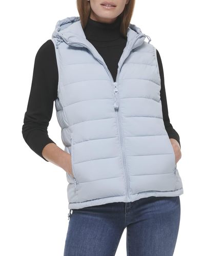 Calvin Klein Hooded Casual Stretch Fabric Quilted Vest - Blue