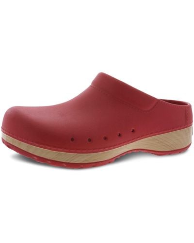 Dansko On Mule Clog For – Lightweight Cushioned Comfort And Removable Eva Footbed With Arch Support – Easy Clean Uppers Kane Red