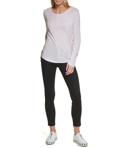 DKNY Long Sleeve Layering Crewneck Sportswear Top - Gray