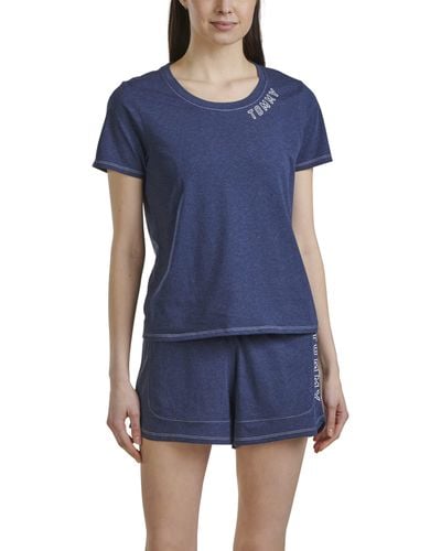 Tommy Hilfiger Logo Sleeve T-shirt And Drawstring Short Pajama Sleep Set - Blue