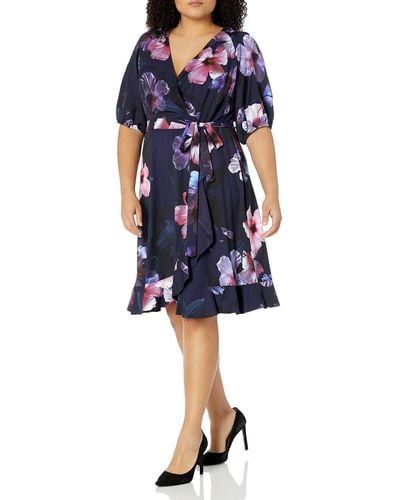 Adrianna Papell Dreamy Hibiscus Wrap Dress - Blue