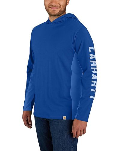 Carhartt Force Relaxed Fit Midweight Long-sleeve Logo Graphic Hooded T-shirt - Blue