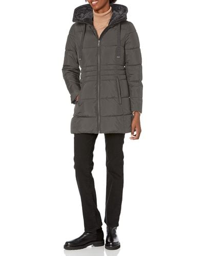 Tahari Puffer Jacket With Velvet Lined Hood And Tunnel Neck - Black