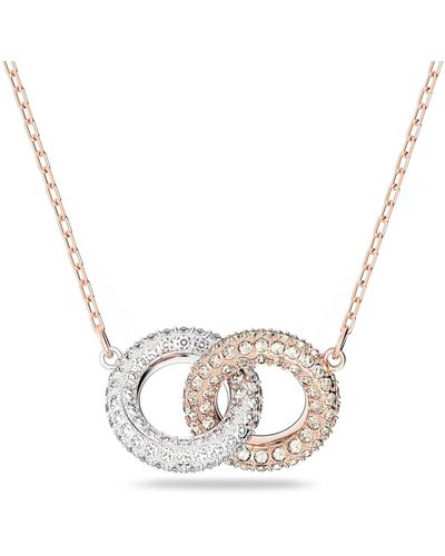 Swarovski Stone Interlocking Circle Pendant Necklace With White Crystals On A Rose-gold Tone Plated Chain - Metallic